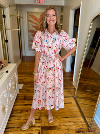 Pink Floral Button Down Maxi Dress