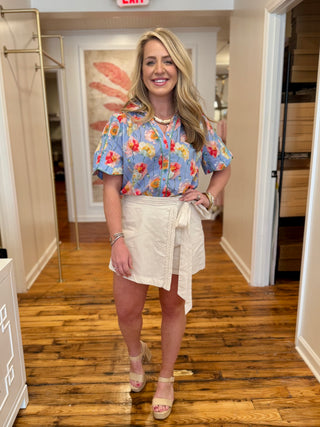 Blue Spring Floral Top