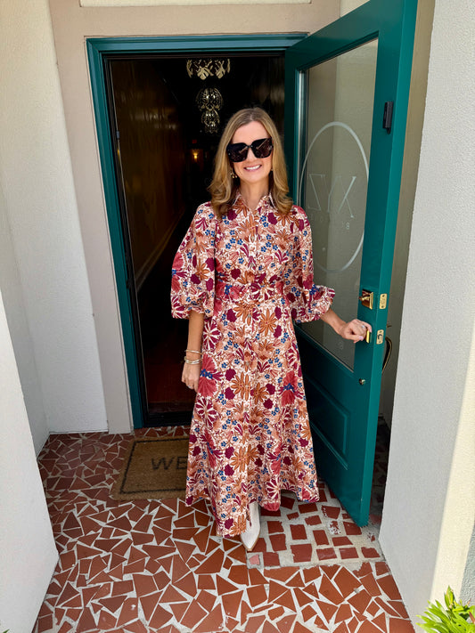 Cindy Floral Belted Maxi Dress