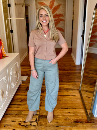 Sage Green Twill Barrel Pants