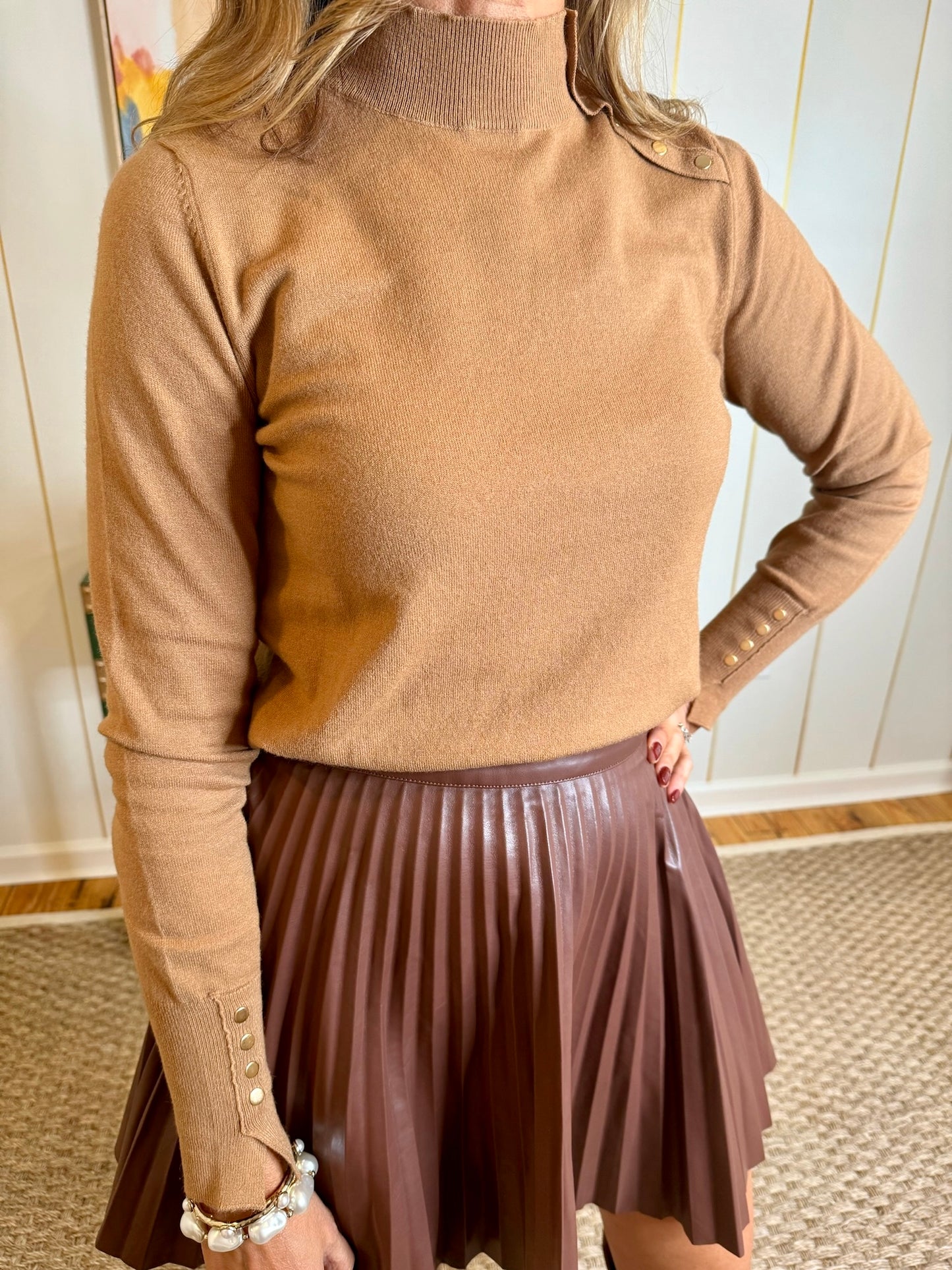 Chocolate Pleated Faux Leather Skirt