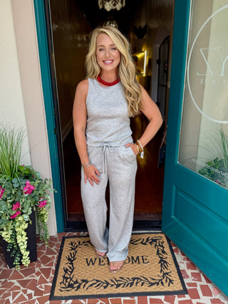 Heather Grey Racer Back Tank Pants Set