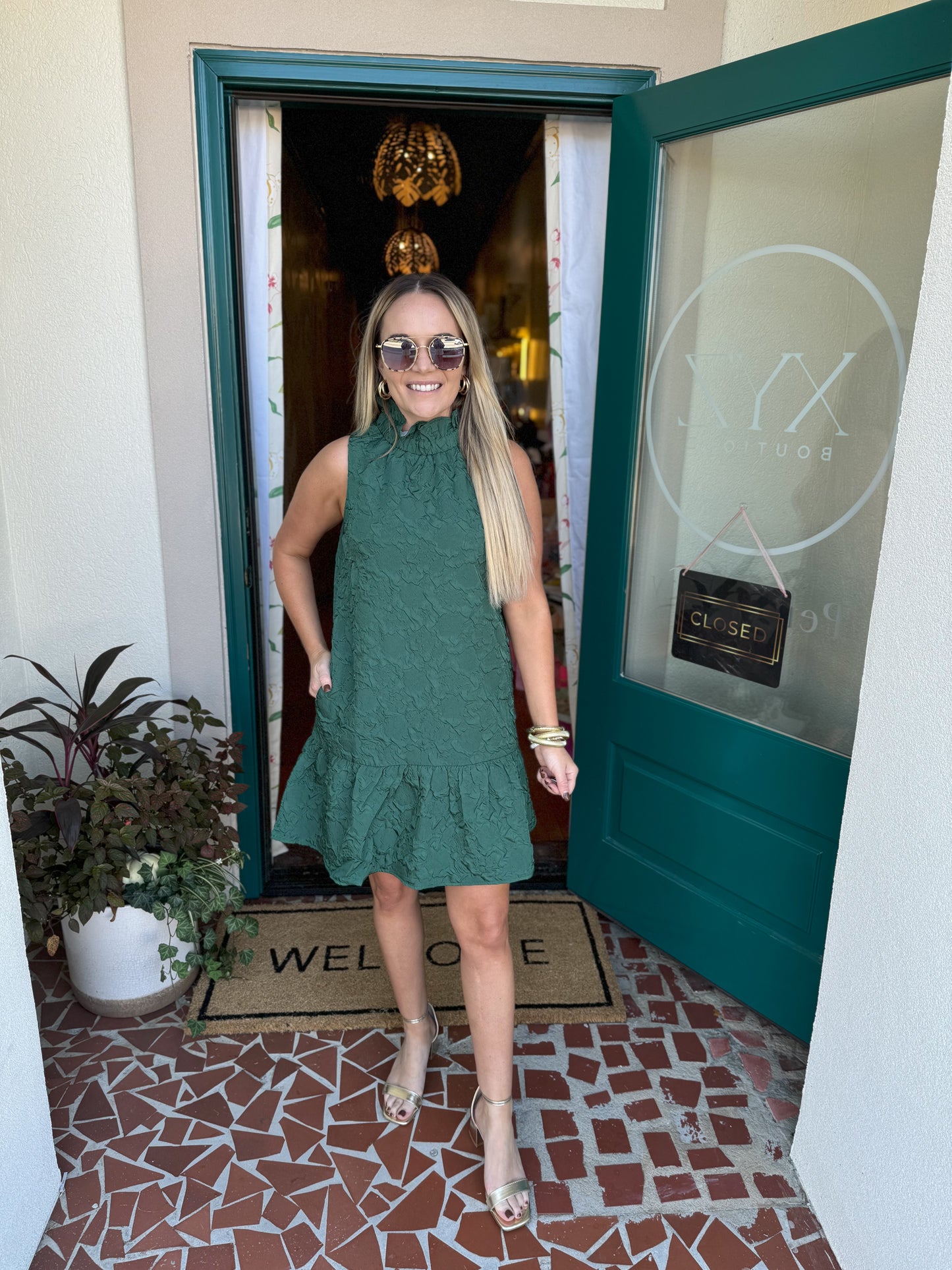 Green Sleeveless Textured Dress