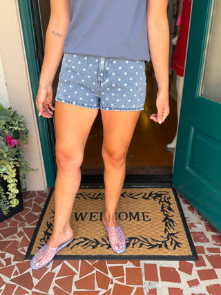 High Waist Dot Denim Shorts