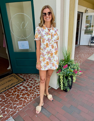 White Denim Floral Dress