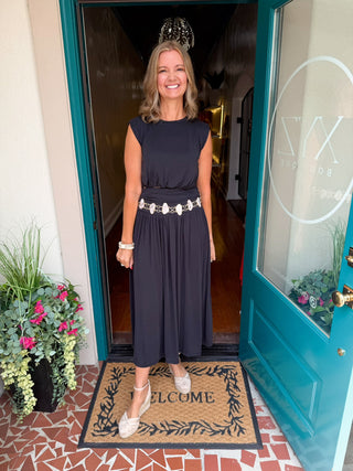 Gathered Waistband Knit Maxi Skirt