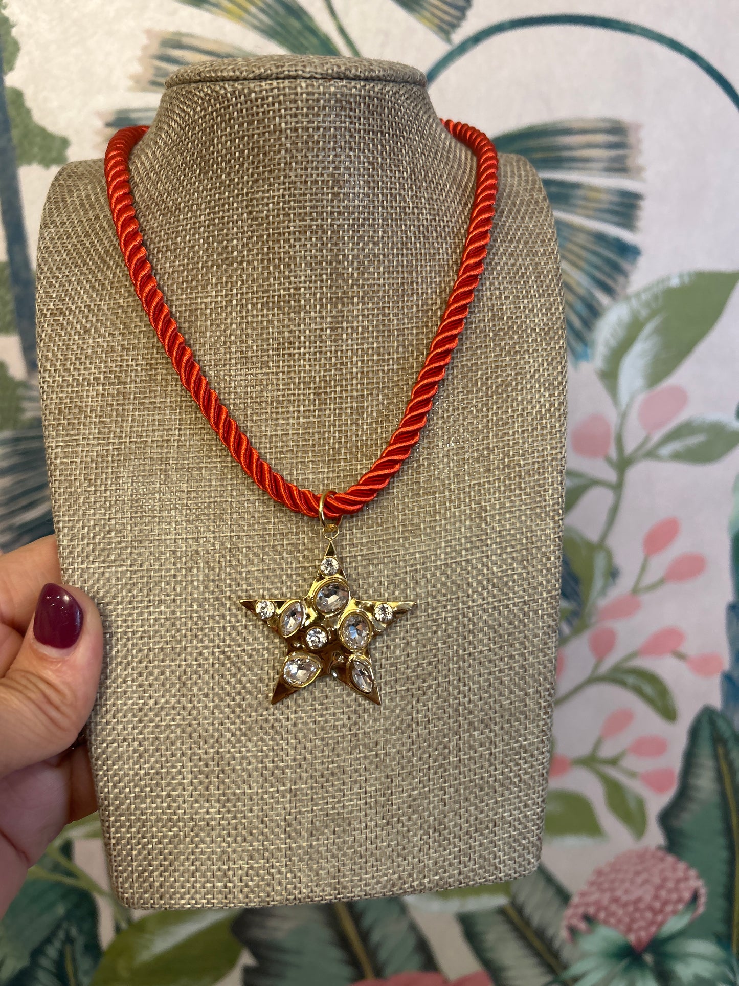 Red Cord Star Pendant  Necklace