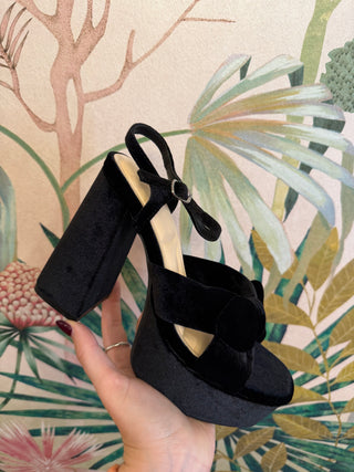 Black Velvet Bow Platform Heel