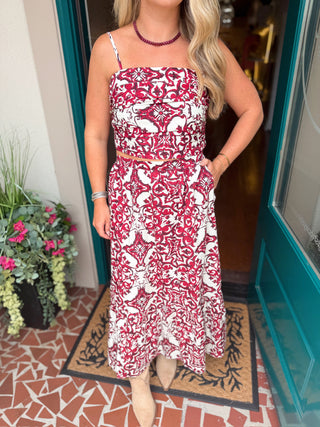 Baroque Print Tiered Midi Skirt