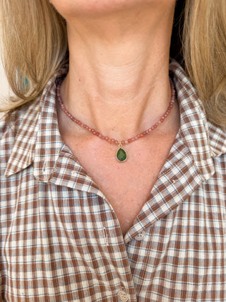 Beaded Gem Stone Charm Necklace