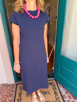 Crew Neck Short Sleeve Midi Dress-Saturday Steal