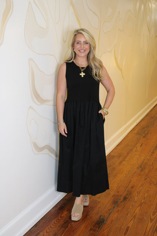 Black Solid Contrast Dress