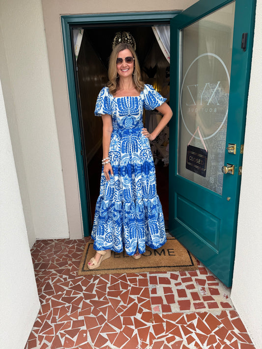 Blue Printed Woven Skirt Set