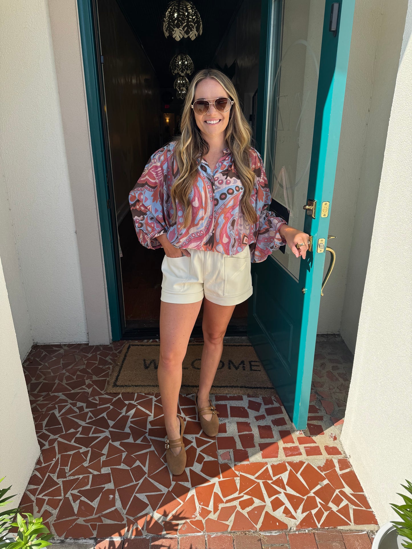 Printed Loose Fit Button Down Blouse