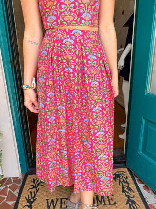Floral Print Round Neckline Top & Skirt Set
