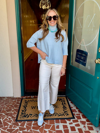 Baby Blue Veronica Quarter Sleeve Sweater