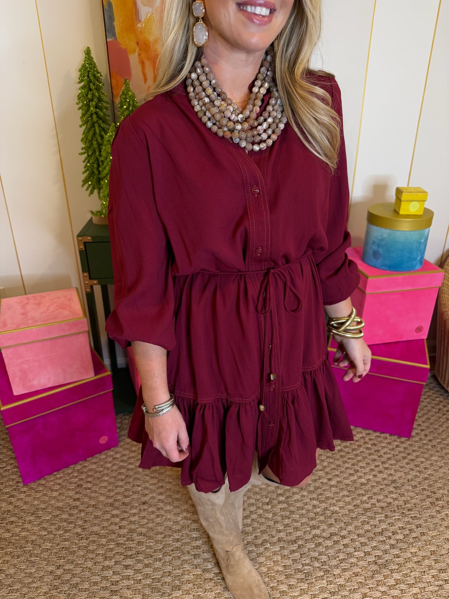 Sangria Sold Ruffle Shirt Dress