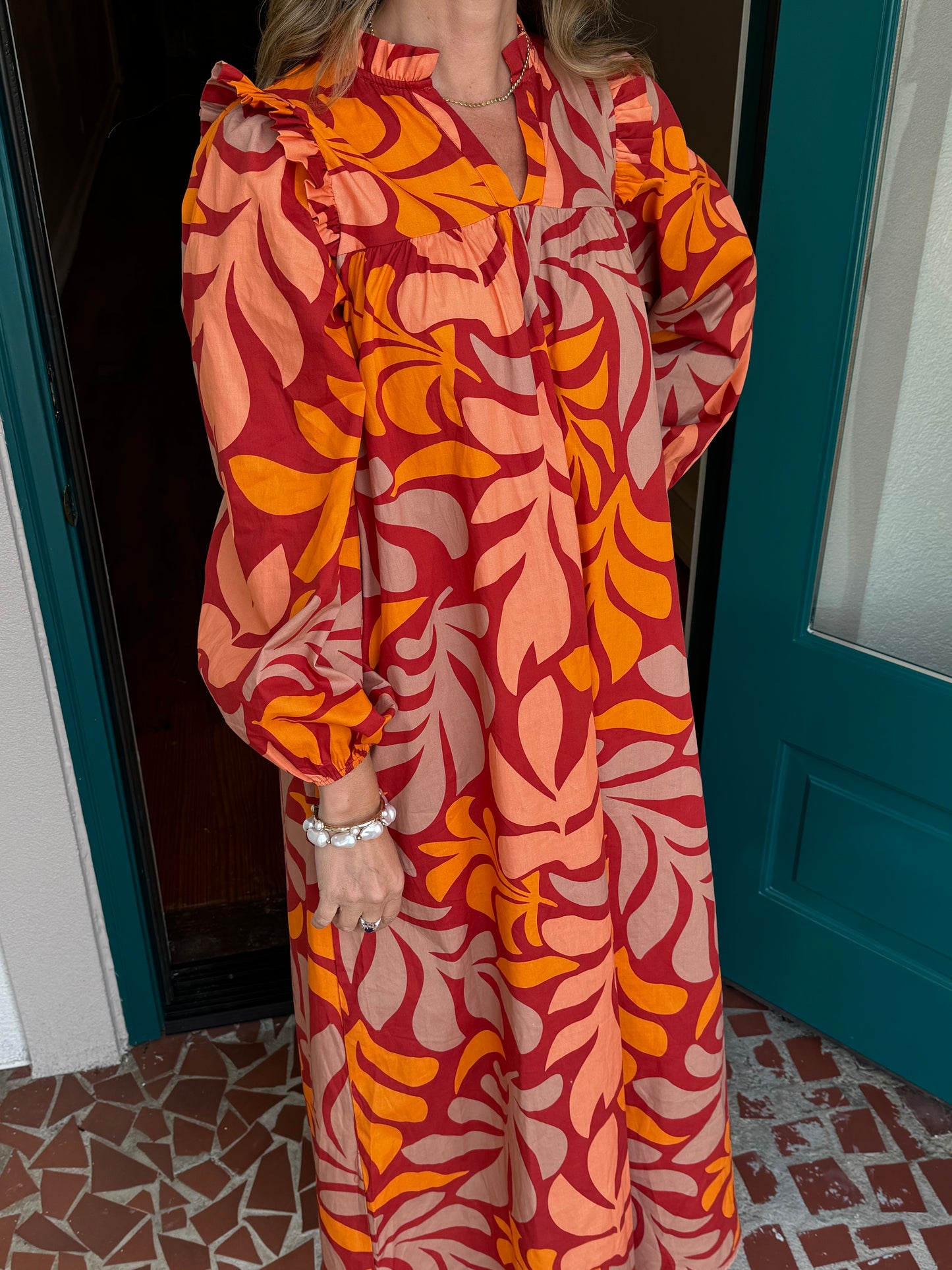 Orange Long Sleeve Maxi Dress