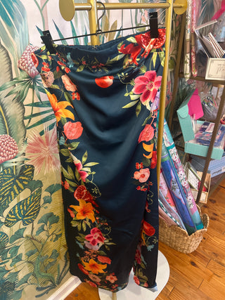 Botanical Border Print Strapless Maxi Dress