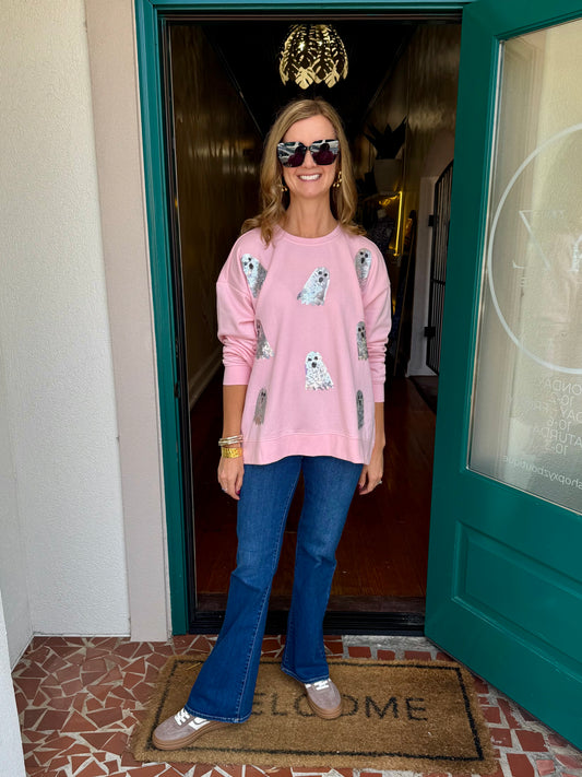 Pink Sequin Ghost Pullover
