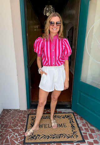 Striped Puff Sleeve Top