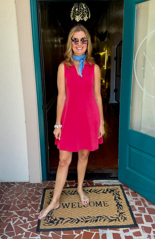Red Modal V Neck Collared Dress