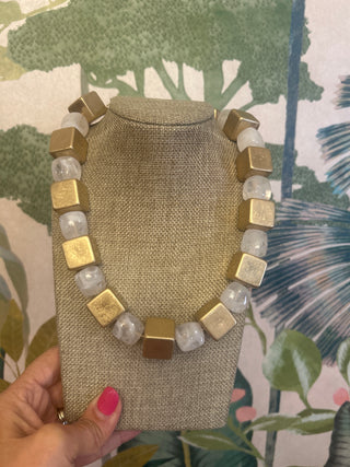 Zoey Gold & White Beaded Necklace