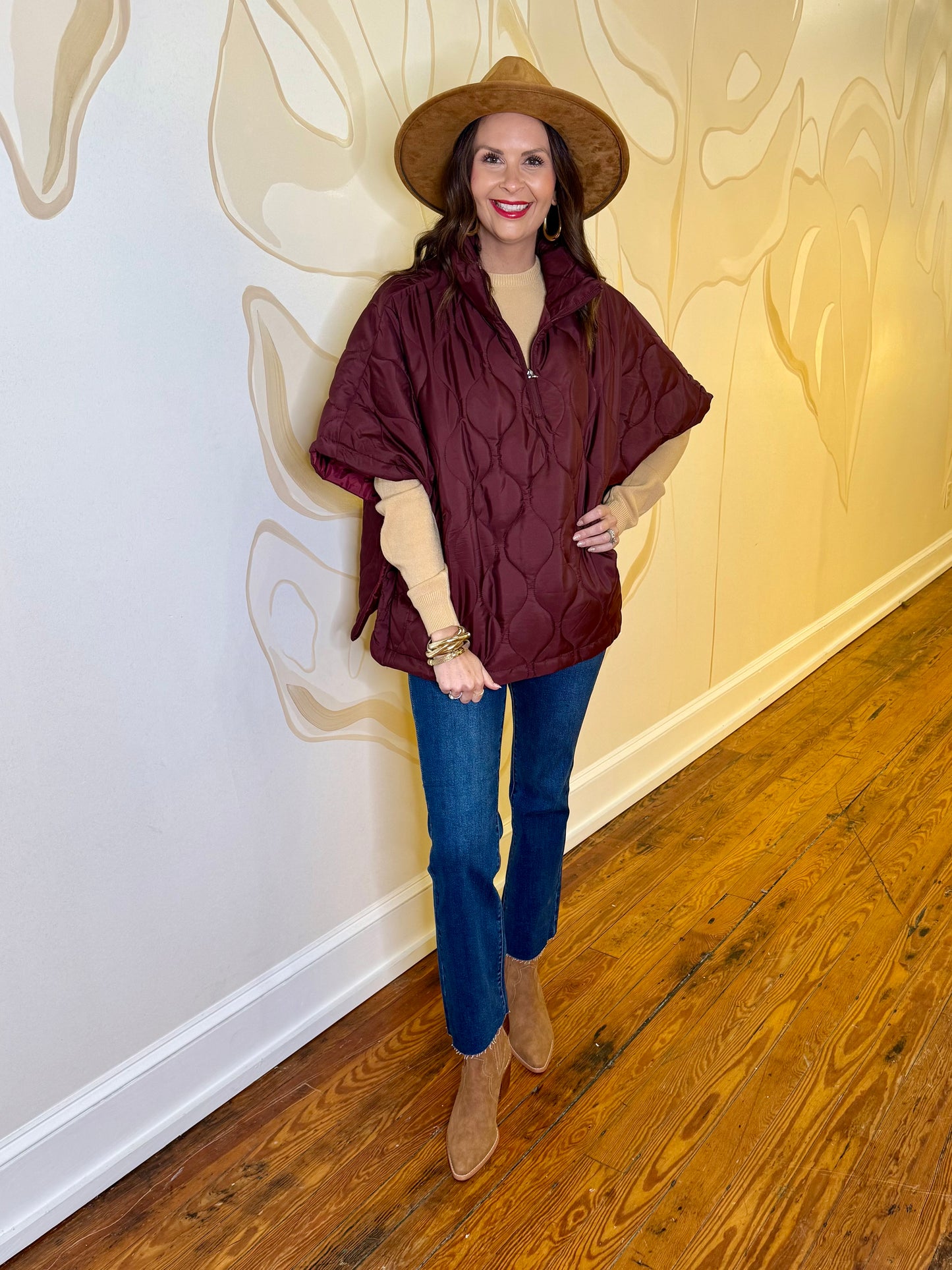 Quilted Short Sleeve Pullover Poncho