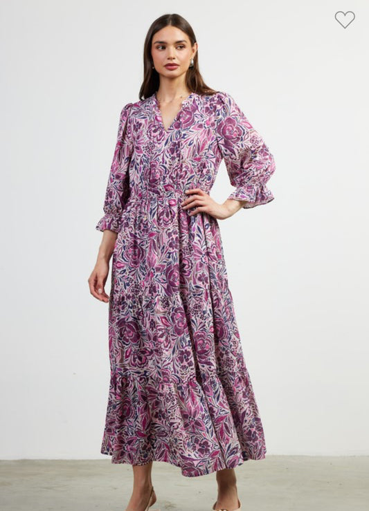 Purple Long Sleeve Printed Dress