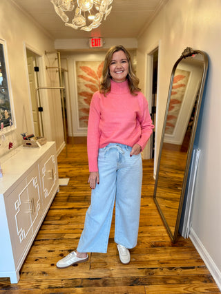 Classic Mock Neck Ribbed Trim Sweater