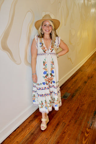 Printed Sleeveless V-Neck Maxi