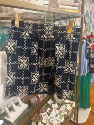 Navy Embroidered Shorts