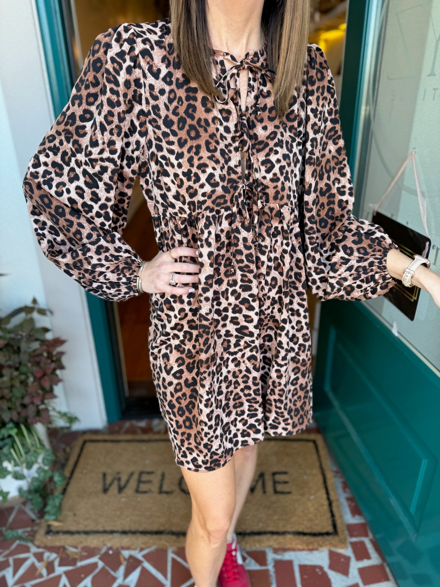 Leopard Front Tie Dress