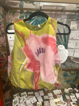 Floral Bubble Top Sleeveless Round Neck Top