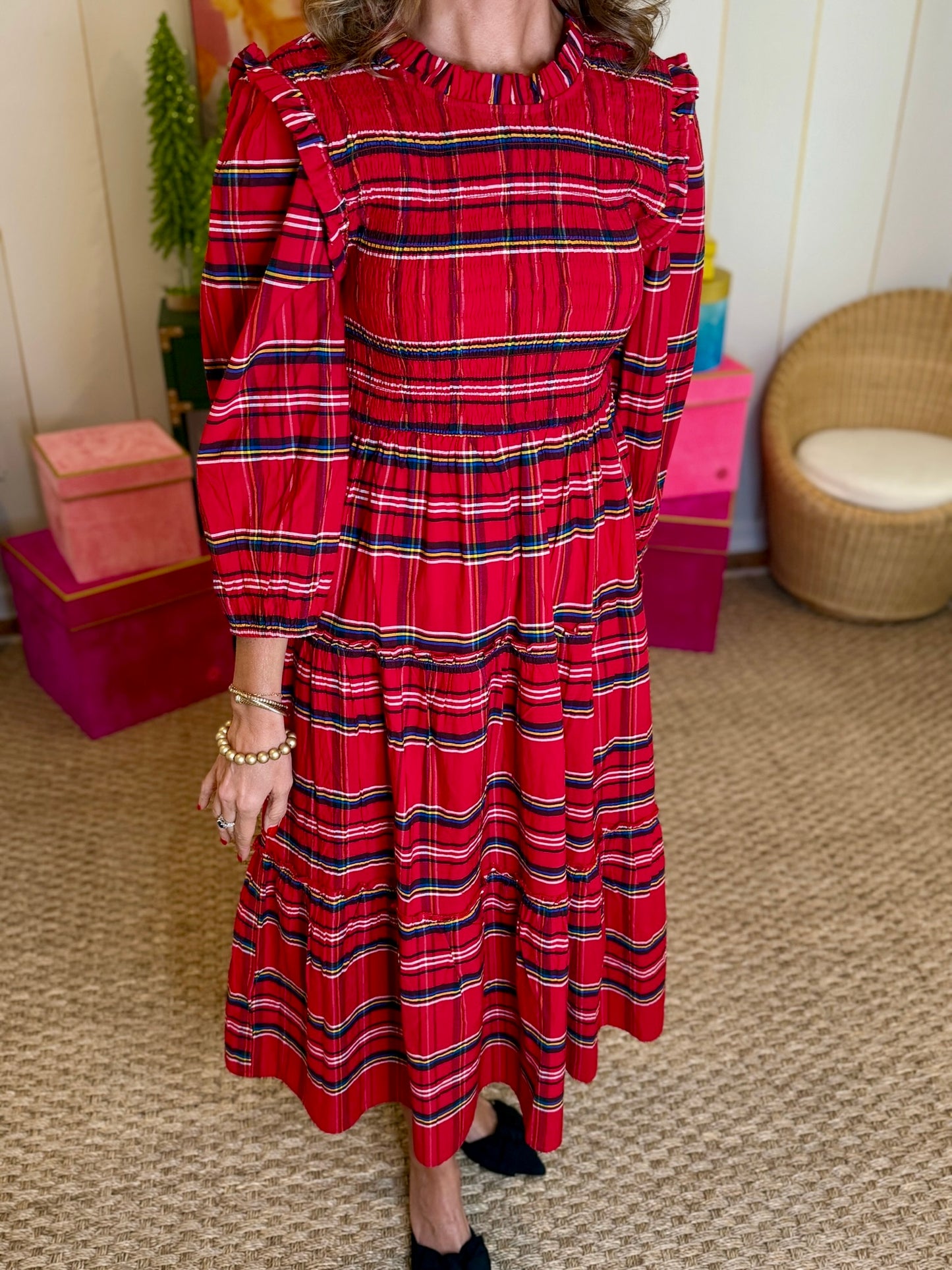 Walton Plaid Midi Dress-Mudpie