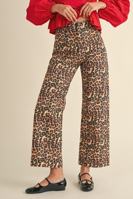 Cheetah Print Cropped Wide Leg Pants