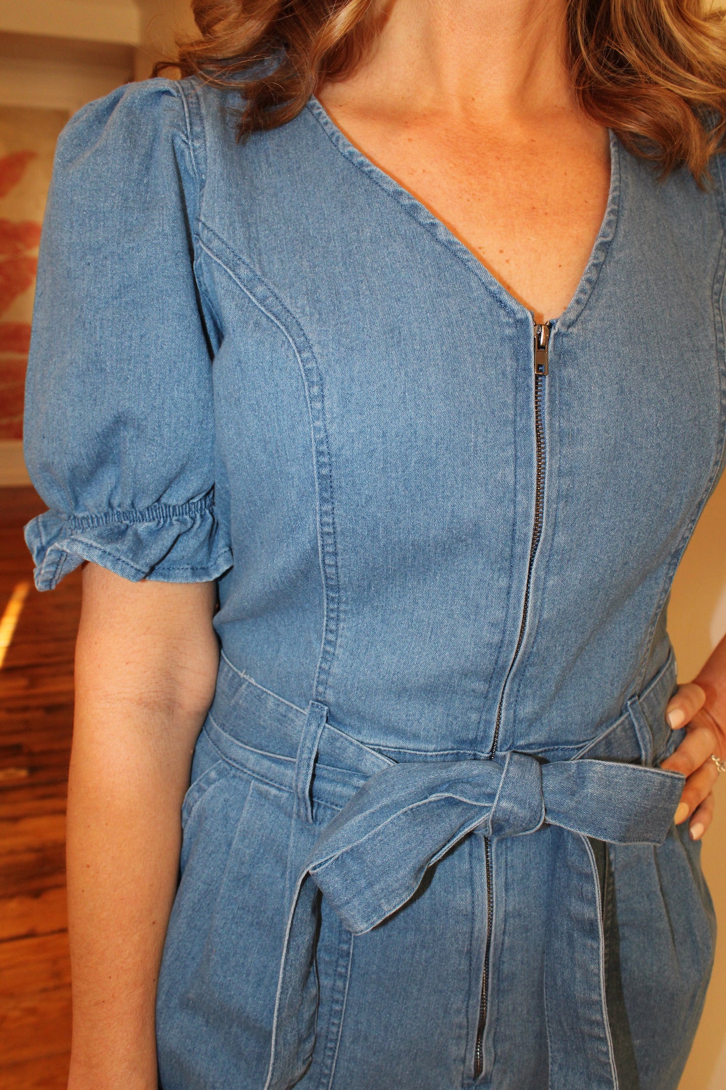 Short Sleeve Denim Jumpsuit