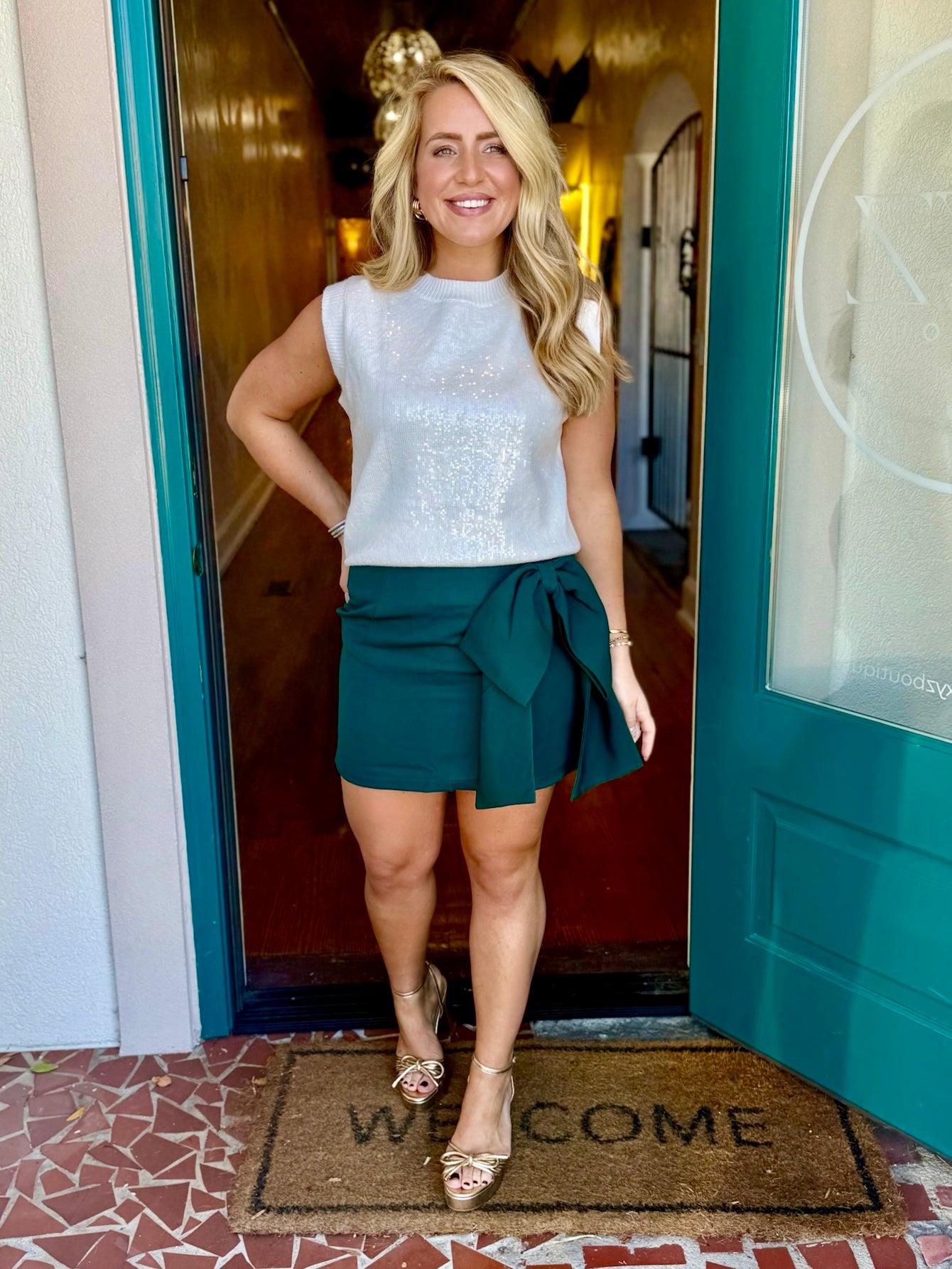 High Waisted Bow Detail Skort
