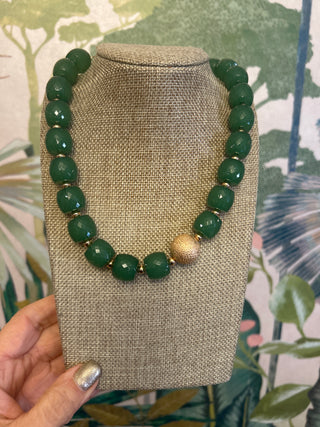 Green Stone Rondelle Necklace