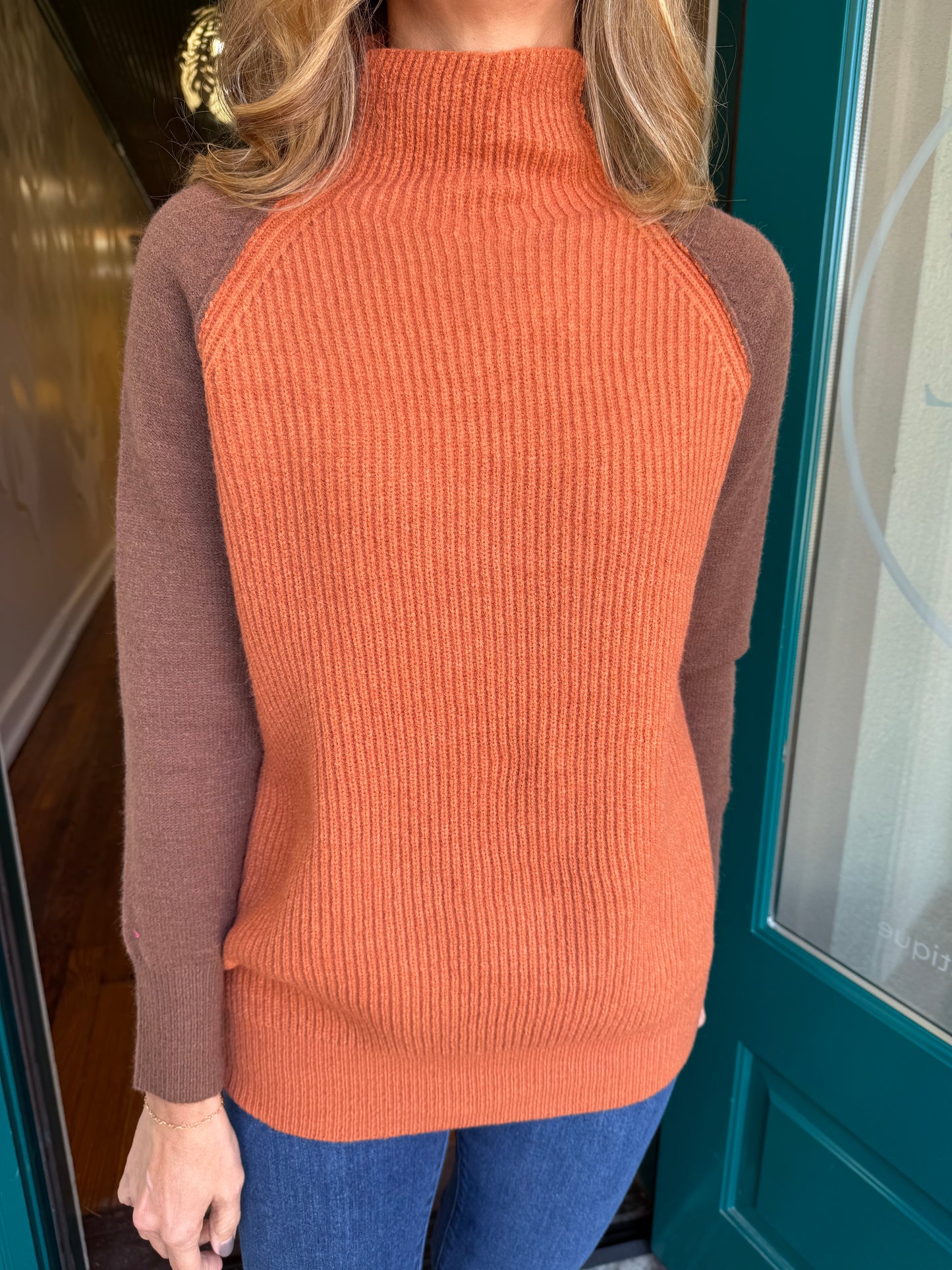 Two Toned Contrast Mock Neck Sweater