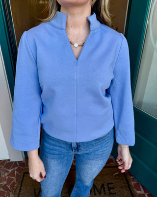 Standing Collared Puff Shoulder Solid Top