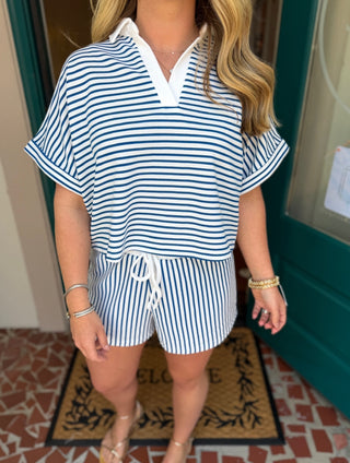 Stripe Collared Shorts Set-Saturday Steal