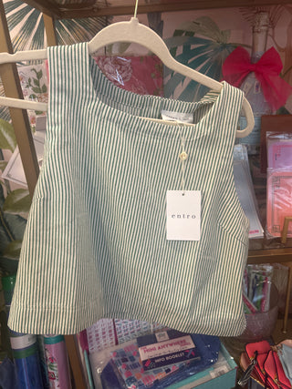 Green Stripe Back Button Tank Top