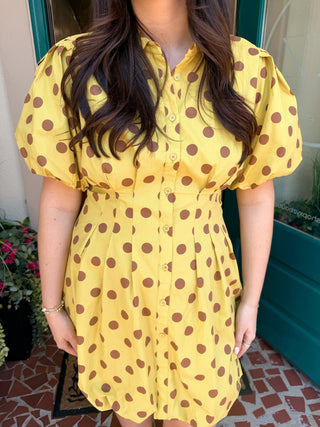 Pleat Detail Polka Dot Balloon Dress