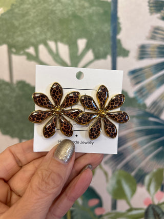 Leopard Print Flower Earrings