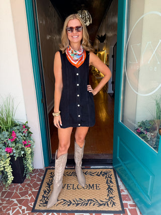 Black Sleeveless Denim Dress