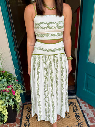 Embroidered Piping Detail Maxi Skirt