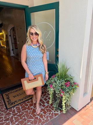 Blue Embroidered Eyelet Dress