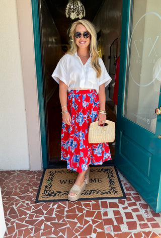 Red Floral Midi Skirt