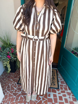 Cora Belted Striped Maxi Dress